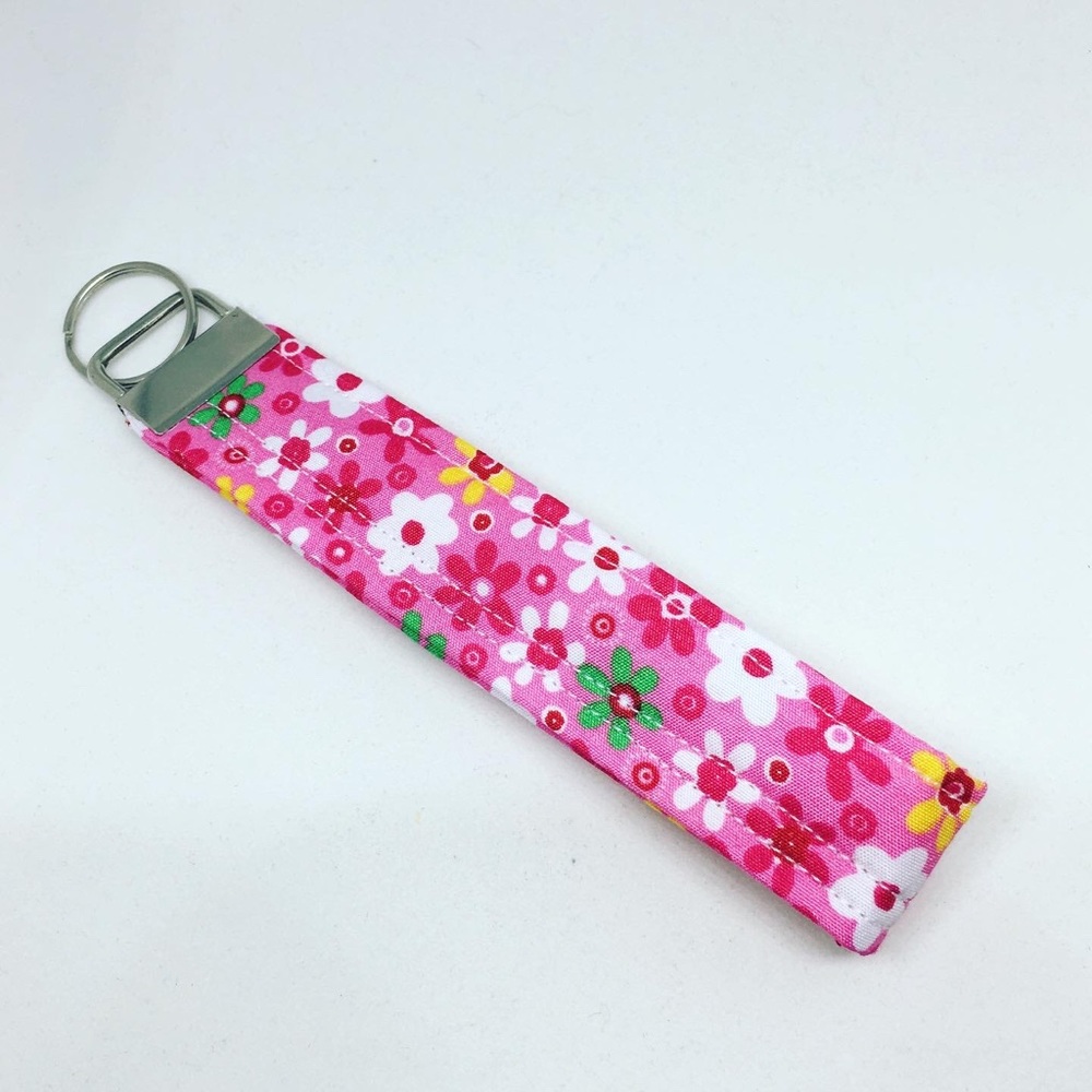 Key Fob Wristlet Keychain In Pink Flower Print
